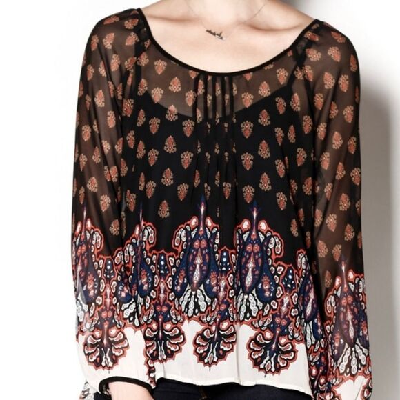 Buckle Tops - Buckle Brand Blu Pepper Bohemian Paisley Hippie Semi Sheer Tunic Peasant Top